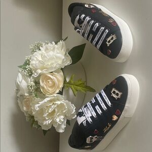 Karl Lagerfeld Black Sneakers with Gold and Red Details